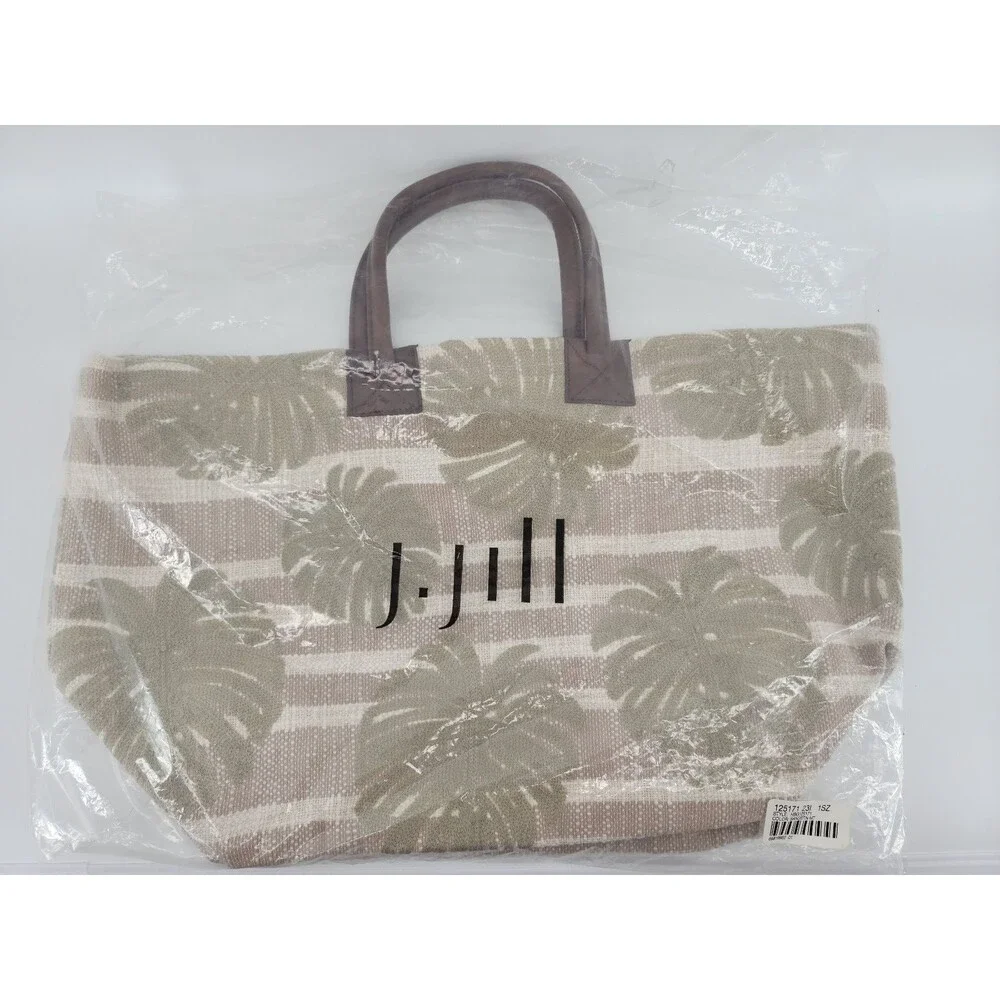 J. Jill Fabric with Embroidered Palms Tote Bag Sandstone Multi NWOT